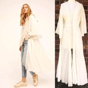 Free People Curved Cream Lace Kimono Top